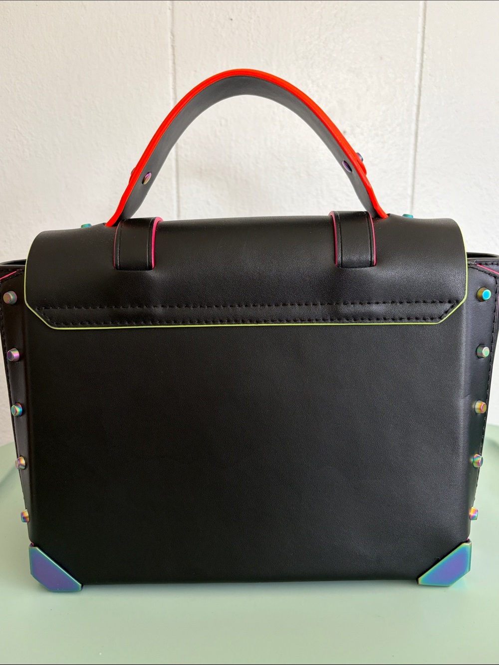 Michael Kors Black Satchel with Neon Rainbow Trim - Picture 4 of 7